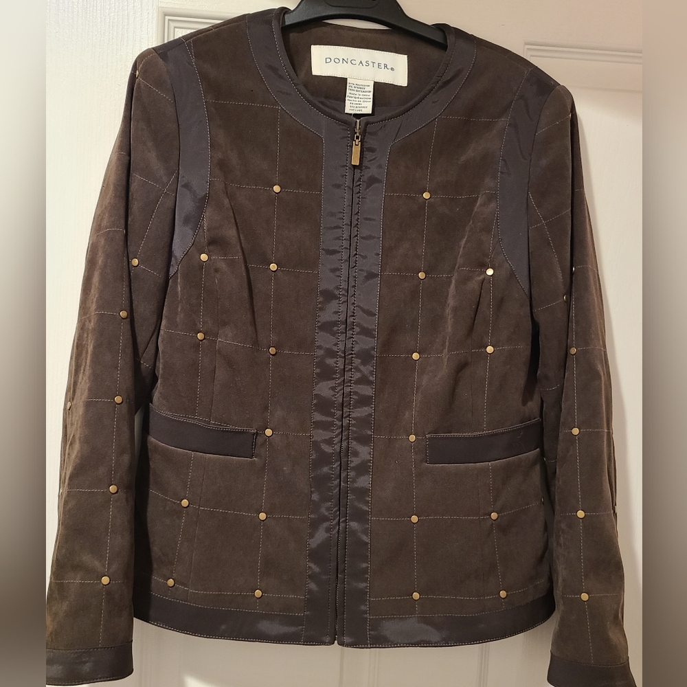 Doncaster Chocolate Brown SOFT Quilted Zip Blazer Jacket Chic - Picture 7 of 16